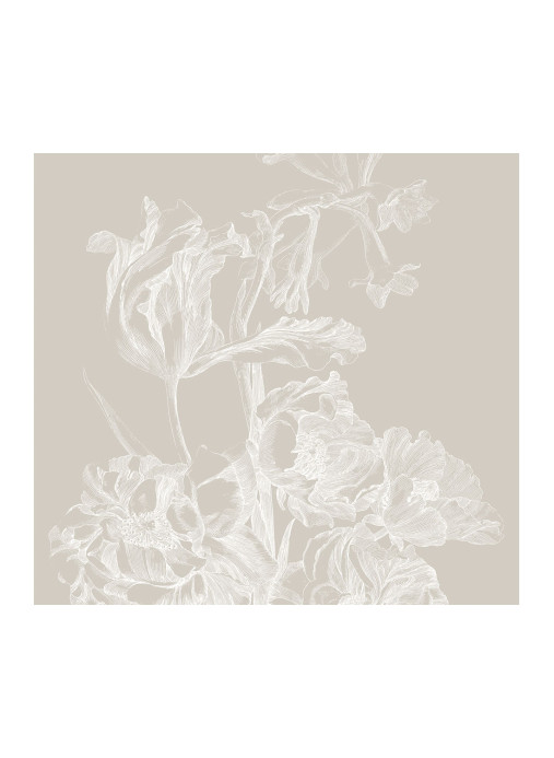 KEK Amsterdam Wandbild Engraved Flowers Grey 1 - L - 3m