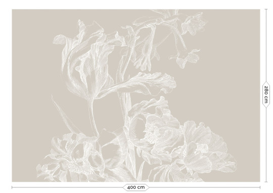 KEK Amsterdam Wandbild Engraved Flowers Grey 1 - XL - 4m