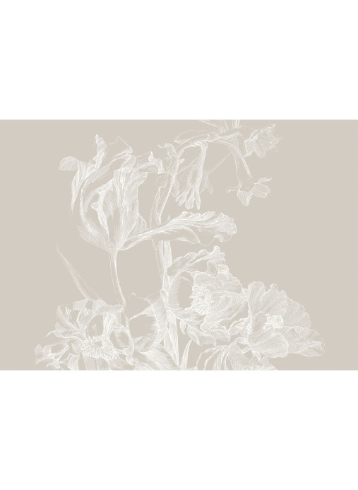 KEK Amsterdam Wandbild Engraved Flowers Grey 1 - XL - 4m