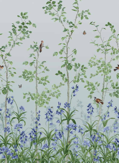 Little Greene Wallpaper Bird and Bluebell - Celestial Blue