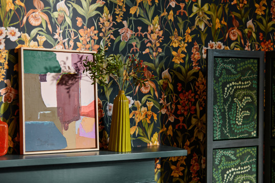 Harlequin Wallpaper Kalina - Midnight/ Baked Terracotta/ Nectar