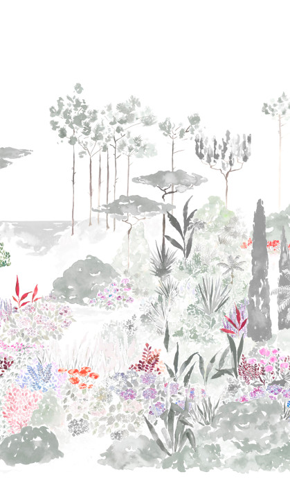 Isidore Leroy Papier peint panoramique Jardin de France - Gris Vert Panel B