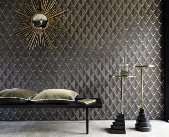 CMO Paris Wallpaper Sisal Losange - Noir/ Or