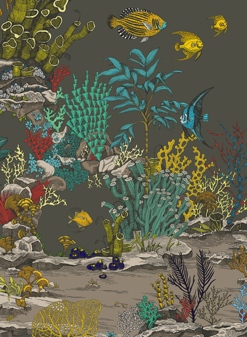 Josephine Munsey Carta da parati Underwater Jungle - Graphite/ Jewel Highlights