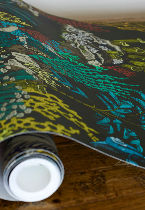Josephine Munsey Wallpaper Underwater Jungle Graphite/ Jewel Highlights