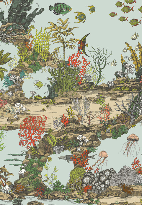 Josephine Munsey Carta da parati Underwater Jungle - Soft Aqua/ Coral