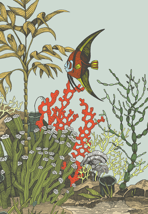 Josephine Munsey Tapete Underwater Jungle - Soft Aqua/ Coral