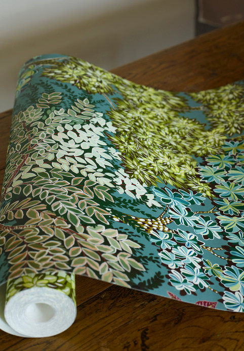Josephine Munsey Papier peint Broccoli Canopy - Celadon/ Olive/ Deep Red