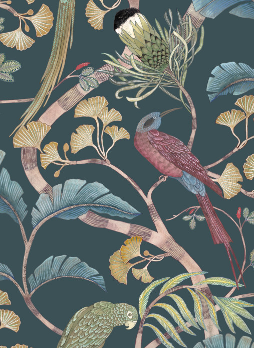 Josephine Munsey Wallpaper Living Branches Dark Teal/ Yellow/ Olive