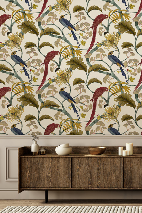 Josephine Munsey Wallpaper Living Branches - Red, Turquoise and Ecru