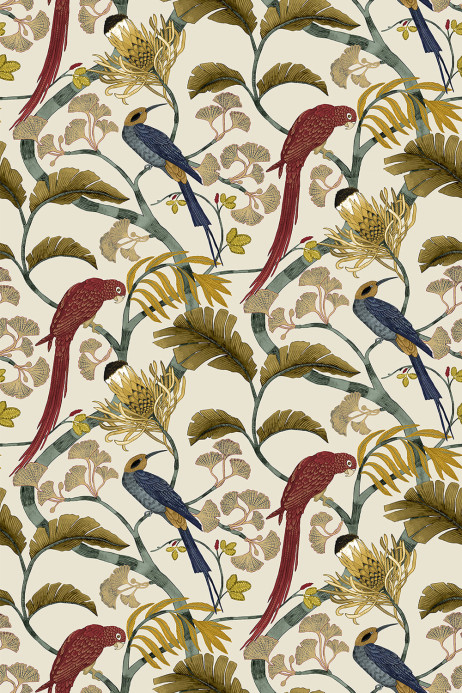 Josephine Munsey Tapete Living Branches - Red, Turquoise and Ecru