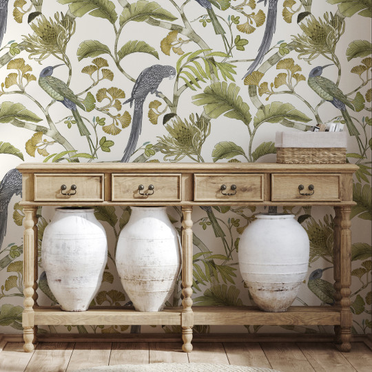 Josephine Munsey Wallpaper Living Branches - Hilles White and Greens
