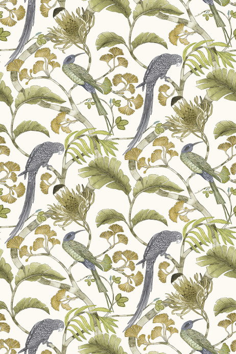 Josephine Munsey Carta da parati Living Branches - Hilles White and Greens