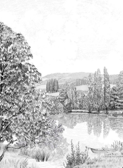 Isidore Leroy Papier peint panoramique Campagne Grisaille - A