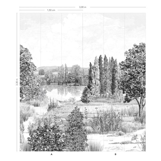 Isidore Leroy Papier peint panoramique Campagne Grisaille