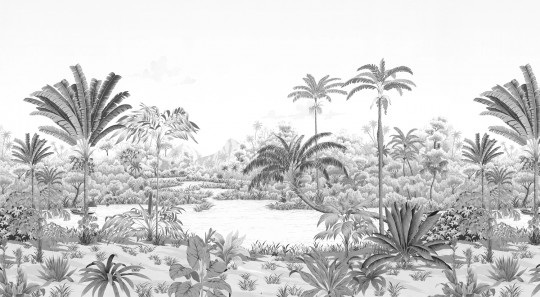 Isidore Leroy Papier peint panoramique Riviere des Parfums Gris gravure
