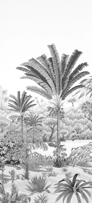 Isidore Leroy Papier peint panoramique Riviere des Parfums Gris gravure - A 1/2/3