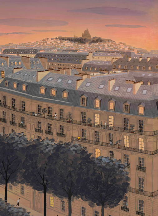 Isidore Leroy Mural Toits De Paris Coucher Le Soleil