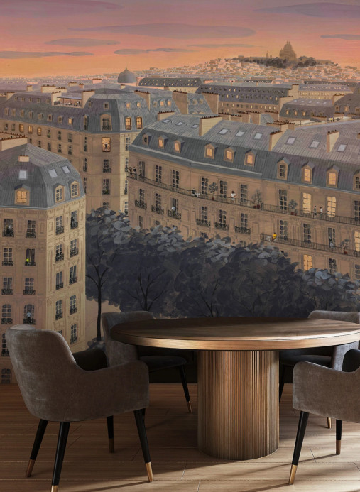 Isidore Leroy Mural Toits De Paris Coucher Le Soleil