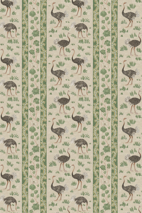 Josephine Munsey Papier peint Ostrich Stripe - Khaki and Green