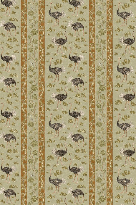 Josephine Munsey Wallpaper Ostrich Stripe - Olive and Orange