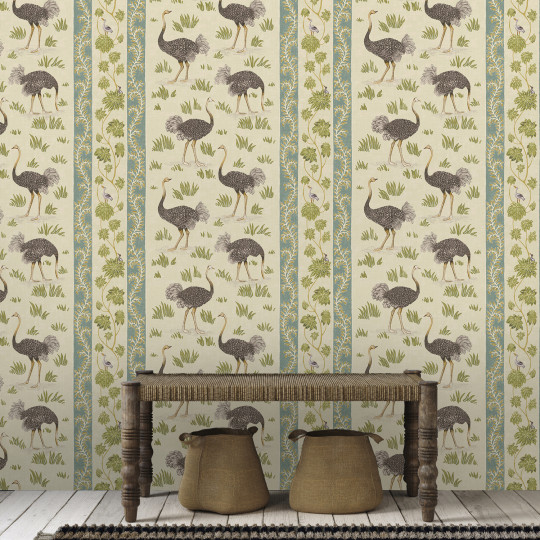Josephine Munsey Wallpaper Ostrich Stripe - Cream and Green