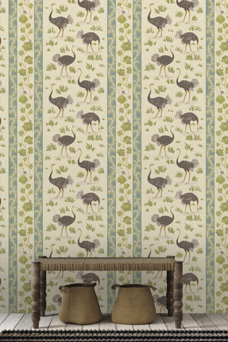 Josephine Munsey Wallpaper Ostrich Stripe - Cream and Green
