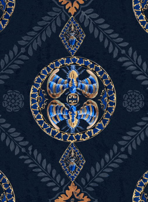 Mindthegap Wallpaper Abeille Decoratif - Indigo/ Gold/ Gray