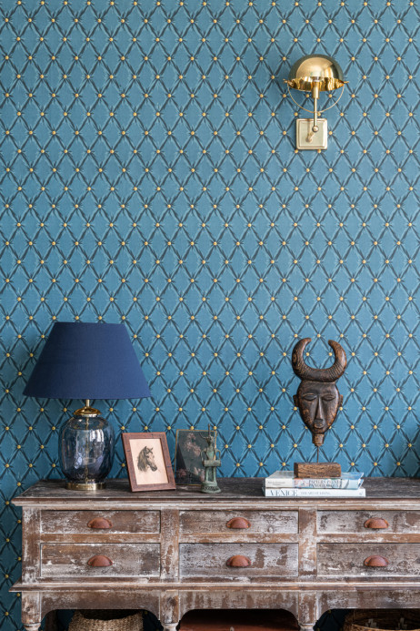 Mindthegap Wallpaper Tufted Panel - Blue/ Gold