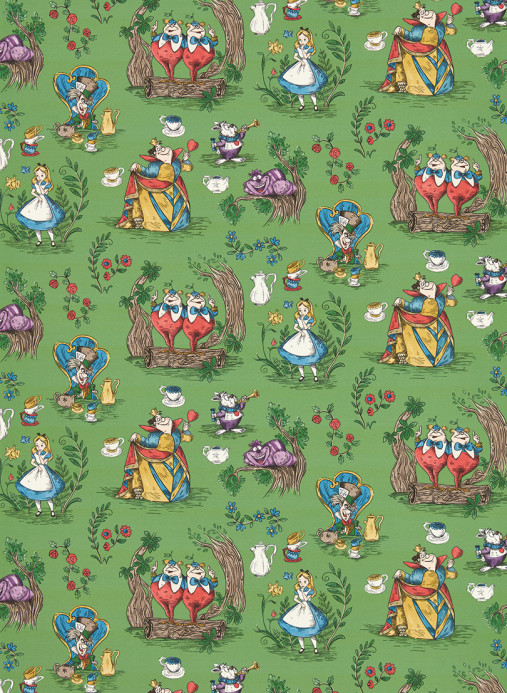 Sanderson Wallpaper Alice in Wonderland - Gumball Green