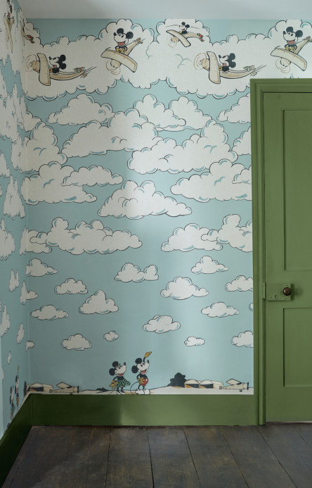 Sanderson Papier peint panoramique Mickey in the Clouds - Sea Salt