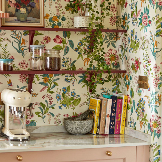 Harlequin Wallpaper Woodland Floral - Peridot/ Ruby/ Pearl