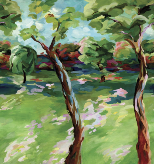 Harlequin Papier peint panoramique In the Woods - Sky/ Emerald/ Carnelian