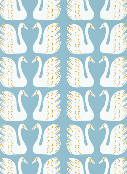 Scion Wallpaper Swim Swam Swan - Sky/ Chai