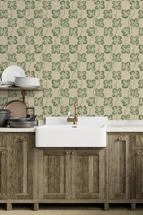Josephine Munsey Wallpaper Cabbage Check - Brookes Green and Edge Sand