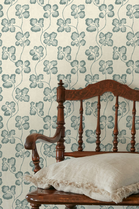 Josephine Munsey Wallpaper Cabbage Check - Osney Blue and Clarke White