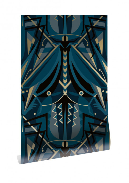 KEK Amsterdam Tapete Art Deco Animaux Grasshopper Gold - Blue
