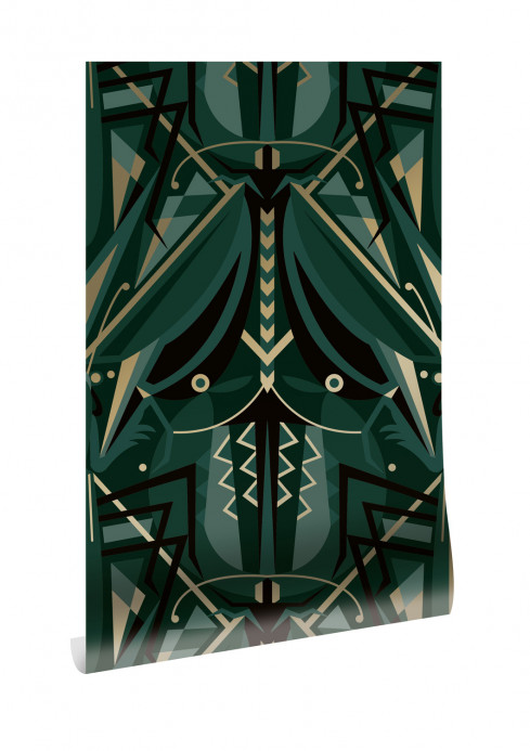 KEK Amsterdam Tapete Art Deco Animaux Grasshopper Gold - Green