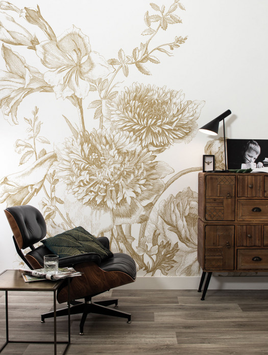 KEK Amsterdam Papier peint panoramique Engraved Flowers Gold 2 - XL