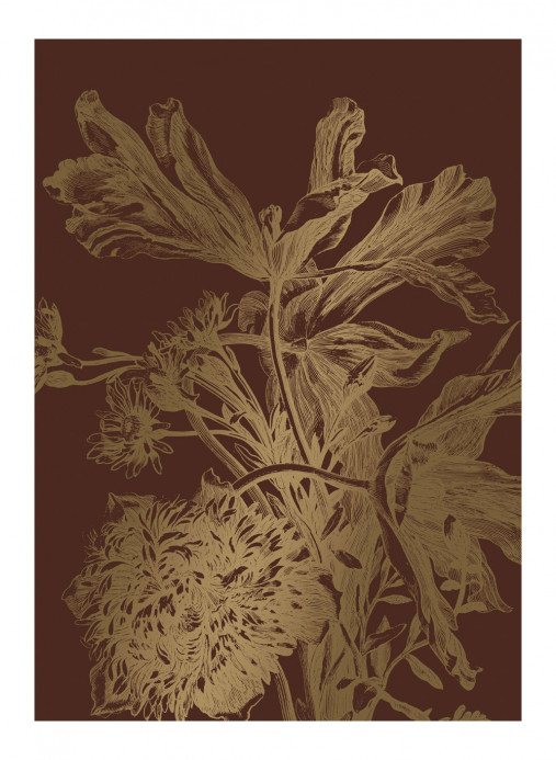 KEK Amsterdam Wandbild Engraved Flowers Gold 5 - M