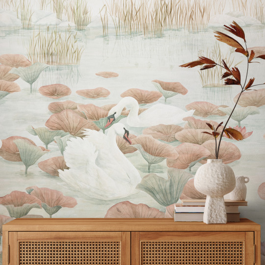 Sian Zeng Wandbild Classic Swan Lake - Terracotta
