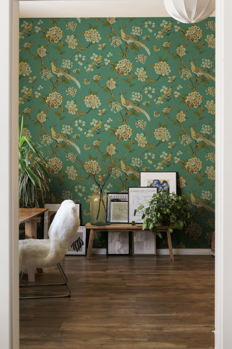 Coordonne Wallpaper Bird Song - Turquoise