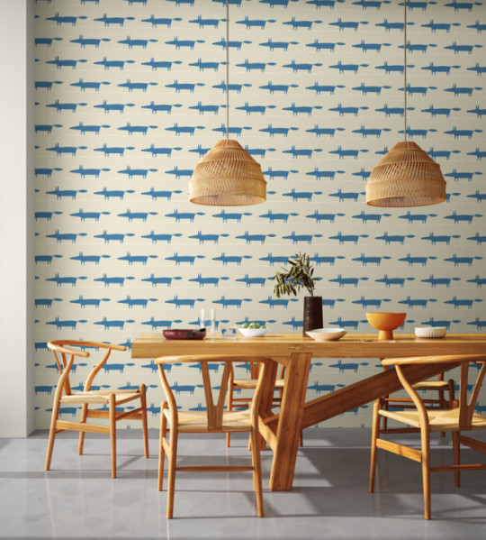 Scion Wallpaper Midi Fox - Pebble/ Denim