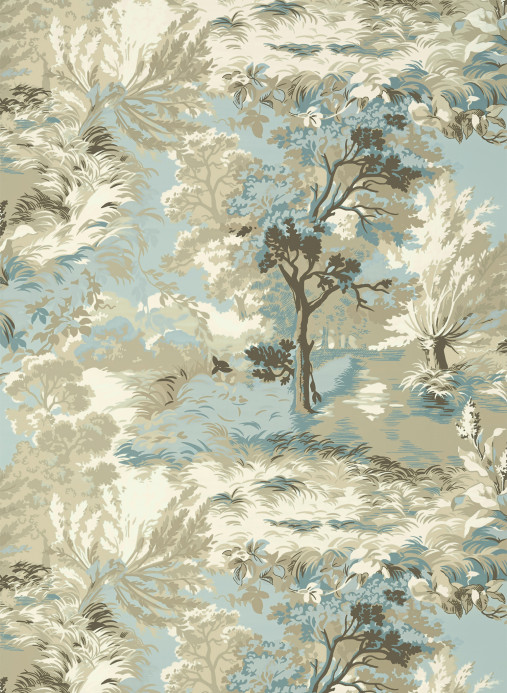 Thibaut Wallpaper Lincoln Toile - Beige and Spa Blue
