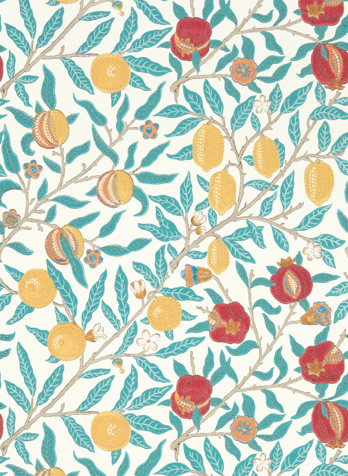 Morris & Co Wallpaper Simply Fruit - Green Indigo/ Madder