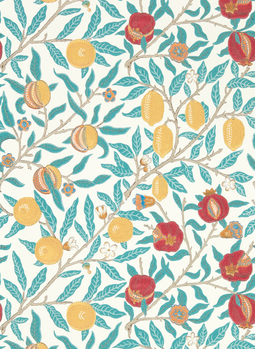 Morris & Co Papier peint Simply Fruit - Green Indigo/ Madder