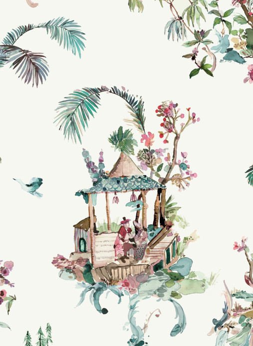 Nina Campbell Wallpaper Toile Chinoise - Teal/ Magenta