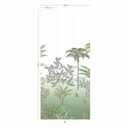 Isidore Leroy Papier peint panoramique Jardin des Oiseaux Jade - Panel C