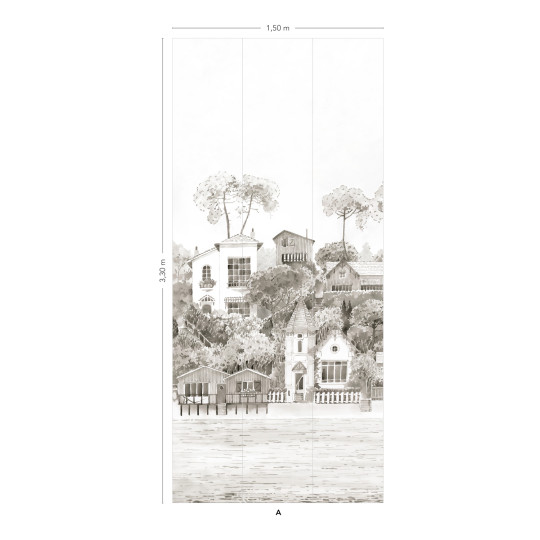Isidore Leroy Papier peint panoramique Front de Mer Gris Bronze - Panel A