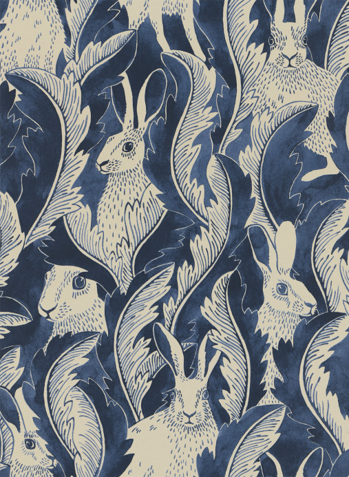 Långelid / von Brömssen Wallpaper Hares in Hiding - Dark Denim